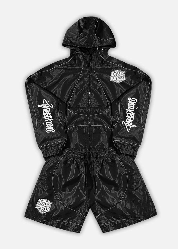 GLOBAL WINDBREAKER JACKET & SHORTS SETS - BLACK