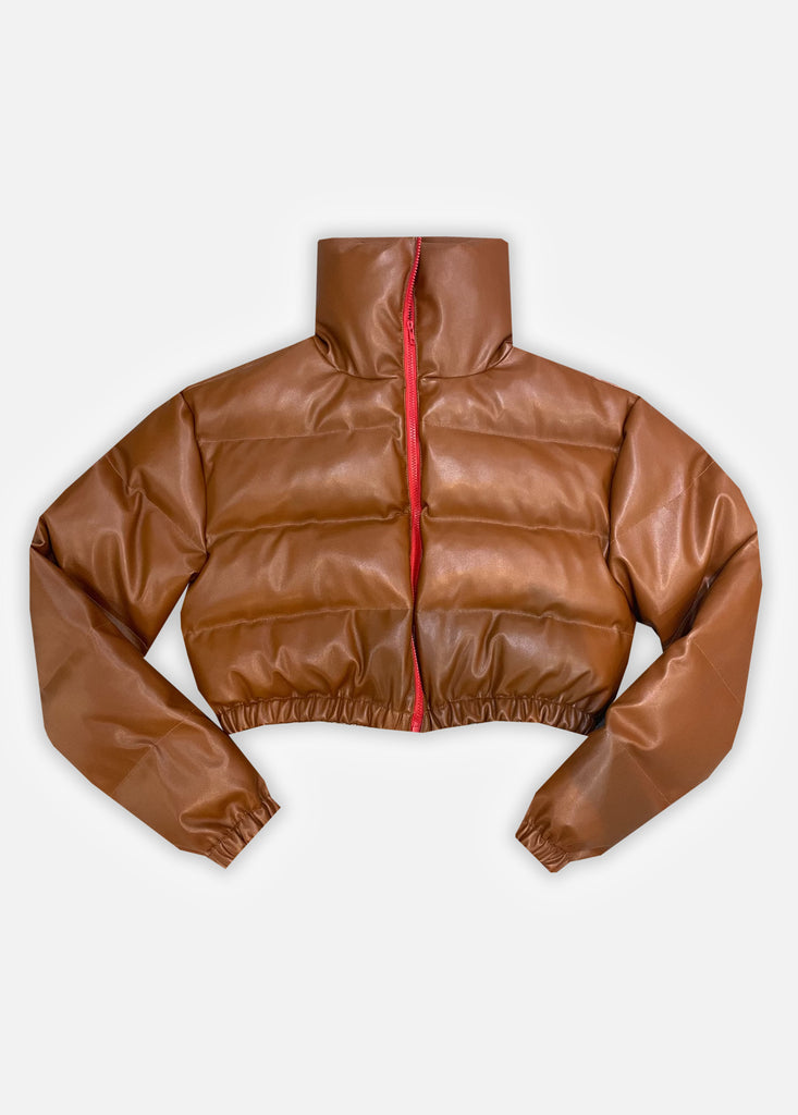 LEATHER WOMEN'S PUFFER - BROWN (PRE-ORDER)