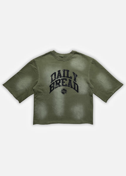 VARSITY SUN-DRIED CROPPED CREWNECK - OLIVE