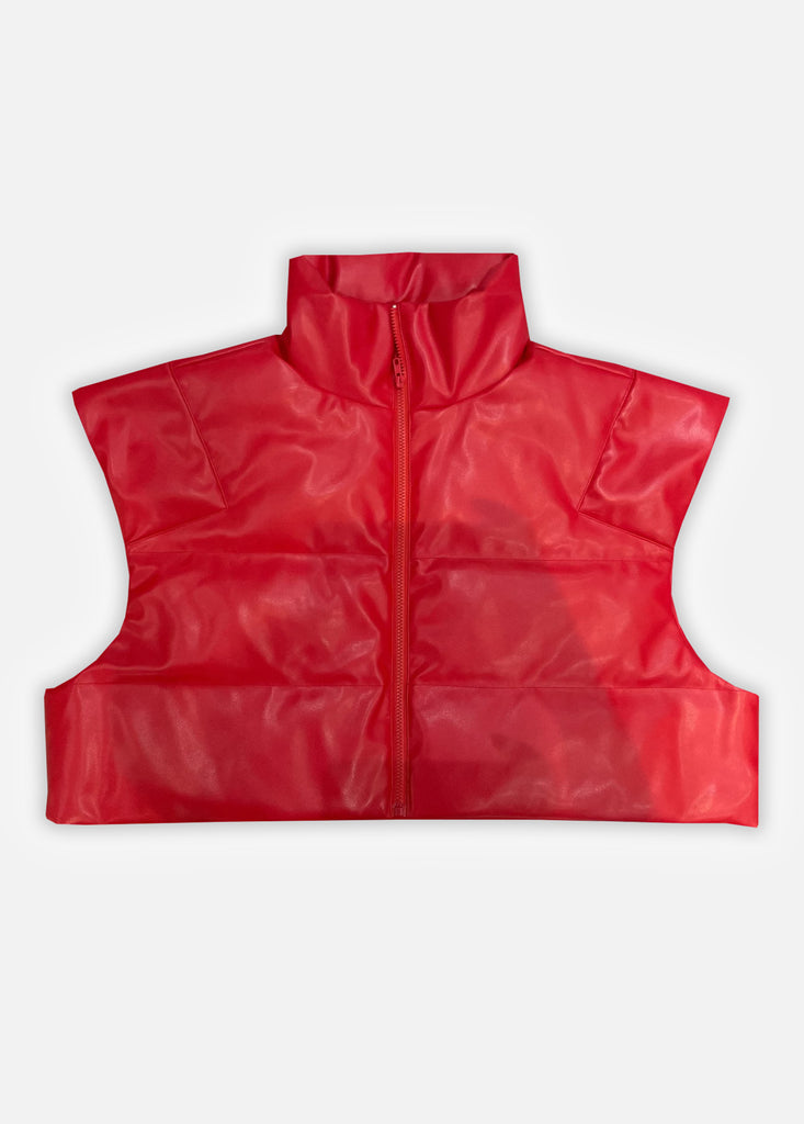 LEATHER PUFFER WOMEN'S JACKET - RED (PRE-ORDER)