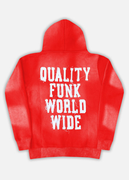 QUALITY FUNK WORLDWIDE DISTRESSED APPLIQUÉ ZIP-UP - RED