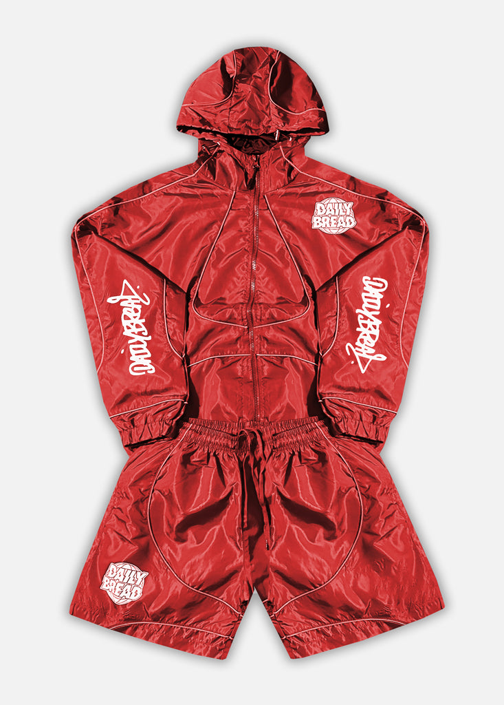 GLOBAL WINDBREAKER JACKET & SHORTS SETS - RED