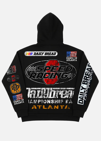 SPEEDWAY FULL-ZIP CROP HOODIE - BLACK