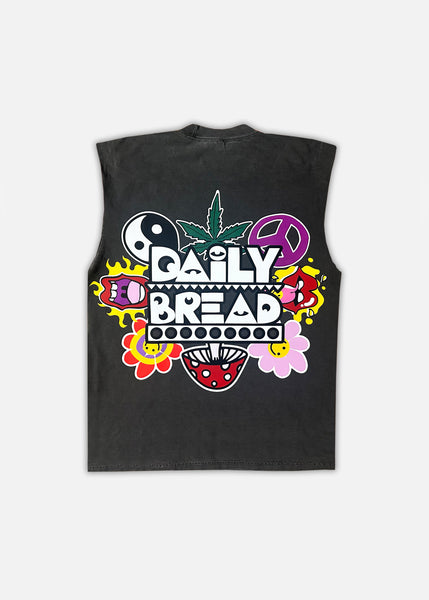 TRIPPY SLEEVELESS TEE - CHARCOAL