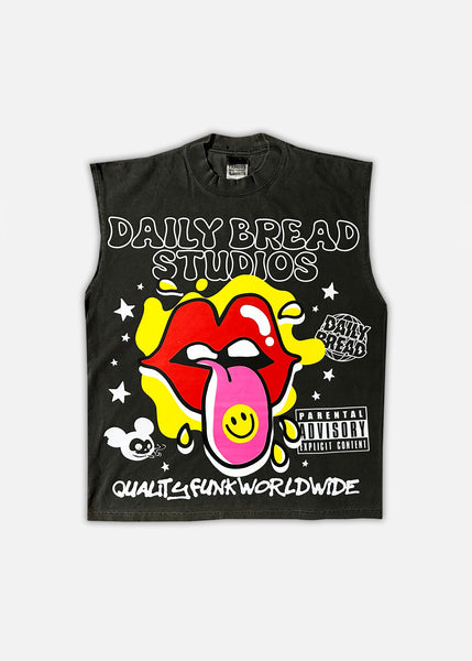 TRIPPY SLEEVELESS TEE - CHARCOAL